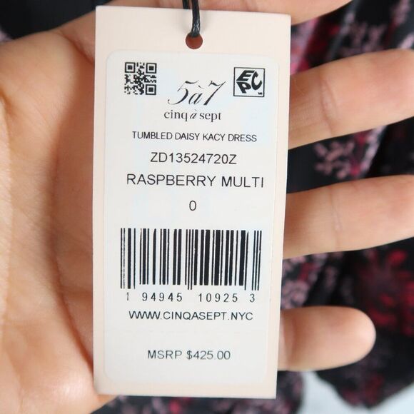 CINQ A SEPT RASPBERRY MULTI TUMBLED DAISY KACY V NECK MAXI DRESS SIZE 0 NWT - Picture 10 of 16